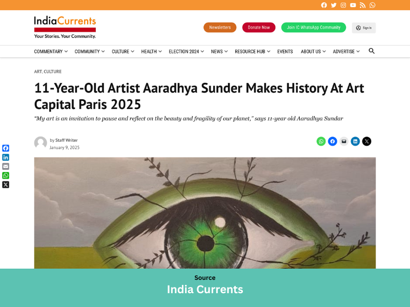 11-Year-Old Artist Aaradhya Sunder Makes History At Art Capital Paris 2025