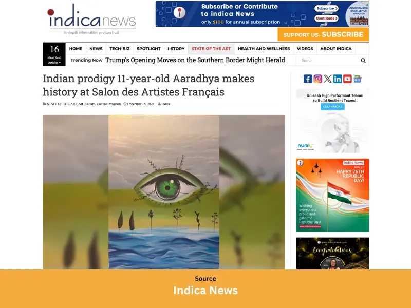 Indian prodigy 11-year-old Aaradhya makes history at Salon des Artistes Français